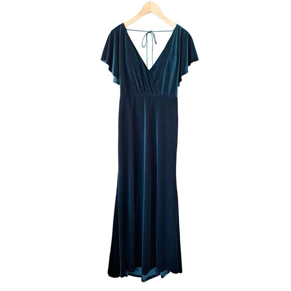 JENNY YOO BHLDN Ellis Flutter-Sleeve OpenBack Velvet Gown 6 Emerald Green Dress - Picture 11 of 14